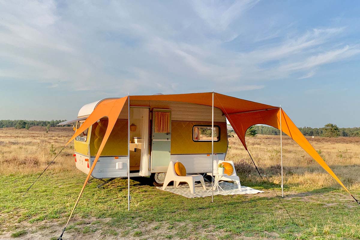 orange campooz sonnensegel für vintage caravanity wohnwagen